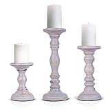 Large Candle Holders for Pillar Candles - Rustic Farmhouse Style Home Decor - Perfect for Table Centerpieces, Coffee Table or Fireplace Mantel - 3 Piece Set - Grey