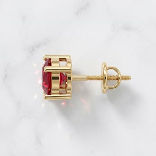 Image of Single Stud For Men & Boys | Gold Plated Pure 925 Sterling Silver Earring | 6mm X 6mm Round Shaped Gemstone Single Screwback Stud | Gift for Men & Boys | Model ERSMY00935