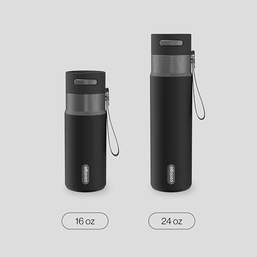 Image of Contigo AutoSeal 16 oz Stainless Steel Vacuum-Insulated Water Bottle with Leakproof Push-Button Spout & Lock, Carry Strap, BPA-Free & Lead-Free, Dishwasher Safe