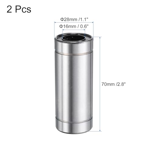 QUARKZMAN 2 Stück LM16LUU Linearlager 16mm Bohrung 28mm OD 70mm Länge Linearkugellager Doppelseitig Gummiabgedichtetes Lagerstahl für CNC-Maschine 3D-Drucker Lebensmittelverpackungsmaschine