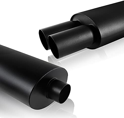 Universal 3" Inlet 3" Outlet Dual Exhaust Tip Muffler Black Stainless Steel Universal 21.0" Length, Dual Slant Tip, Weld On, Exhaust Resonator Muffler (DTM Style)