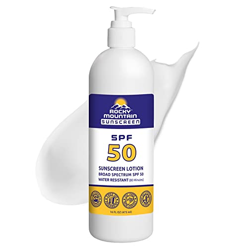 Rocky Mountain Sunscreen - Reef Safe SPF 50 Lotion - Broad Spectrum UVA/UVB Protection - Water Resistant, Hypoallergenic Sun Care - Non-Greasy Body Sunscreen Lotion - With Pump (16 Fl Oz)