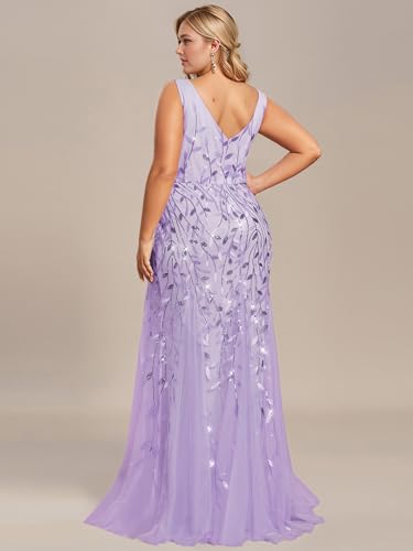 Image of Ever-Pretty Plus Sequin Formal Dresses Sleeveless V Neck Mermaid Ball Gowns Plus Size Prom Dress