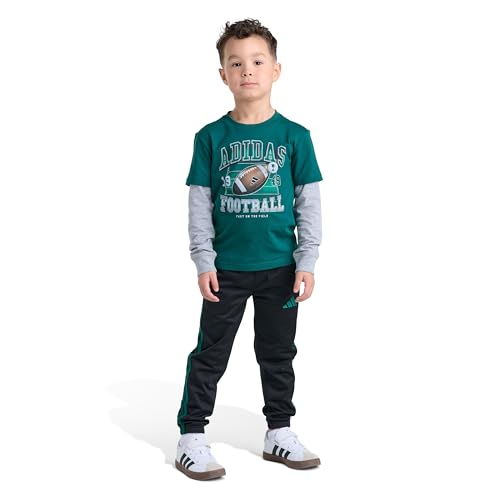 adidas Boys Layered Cotton Tee Pants Set, Collegiate Green Football, 6
