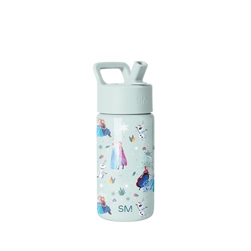 Simple Modern Disney Frozen Kids Water Bottle with Straw Lid | 14oz Insulated Stainless Steel Kids Tumbler & Spill Proof Toddler Cup for School Girls Boys | Summit | Frozen Swirls