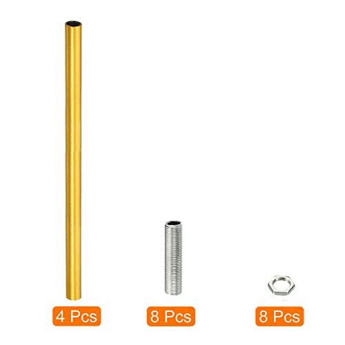 Image of MECCANIXITY Threaded Extension Rod, 9.8 inch Lamp Pipe with Connector Light Fixture for Pendant Light Island Lighting Chandeliers Stems, Gold Tone 4 Set