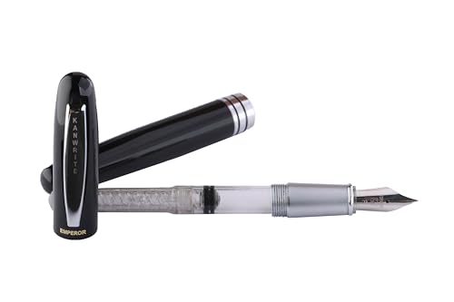 Image of Emperor Fountain Pen, Fine, Medium, Broad, Fine UltraFlexible Nib option, Includes Twist Converter, 2ml Inkwell, Gift Box, Calligraphy. (Glossy Black, Broad)