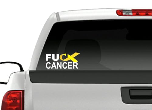 Image of 2 FU Cancer Yellow Ribbon 8'' Decals FCK Bladder Sarcoma Bone Cancer Vinyl Vehicle Decal Stickers (Yellow - 2 Decals)