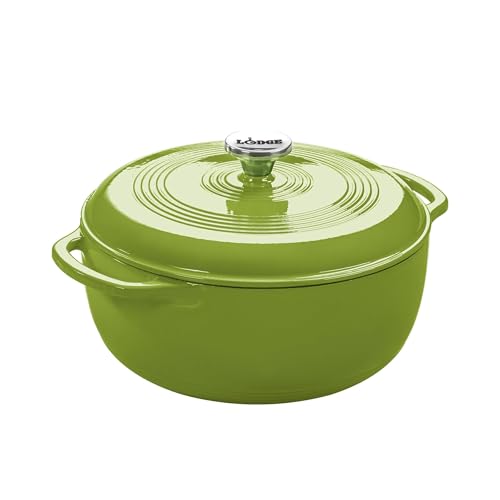 Lodge 6 Quart Enameled Cast Iron Dutch Oven with Lid – Dual Handles – Oven Safe up to 500° F or on Stovetop - Use to Marinate, Cook, Bake, Refrigerate and Serve – Avocado