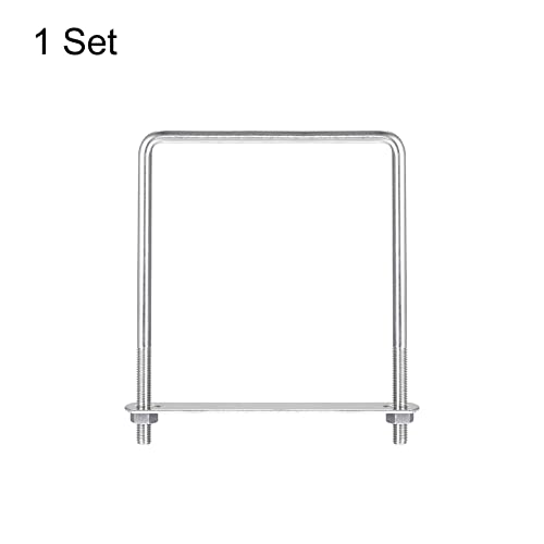 Image of uxcell Square U-Bolts, 122mm(4.8 inch) Inner Width 160mm Length M8 304 Stainless Steel U Clamp Bolt with Nuts and Plates, for Boat Trailer