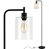 Innqoo Industrial Black Floor Lamp - 65” Tall Standing Lamp for Living Room, Modern Floor Lamp for Bedrooms, Vintage Farmhouse Floor Lamp with Hanging Glass Shade and Foot Switch, Edison Bulb Included