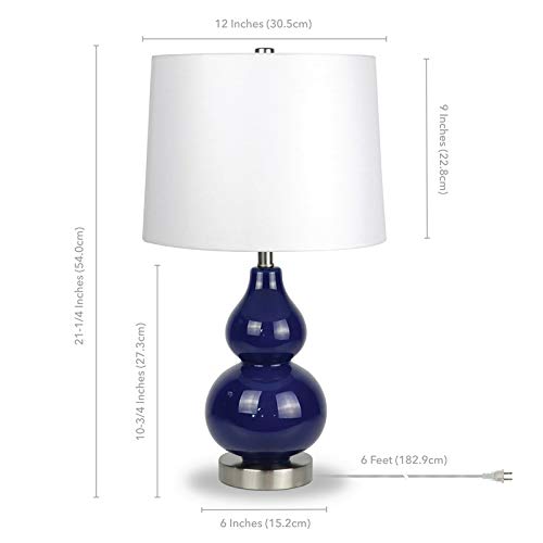 Katrina 21.25" Tall Petite Table Lamp With Fabric Shade In Navy Blue Glass/Satin Nickel/White #TOP4