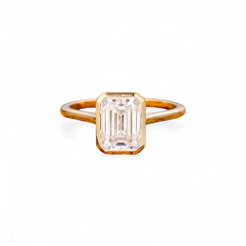 Vintage 2CT/3CT Emerald Cut Moissanite Engagement Ring for Women, Bezel Set Wedding Anniversary Promise Ring in 10K/14K/18K Gold, Timeless Proposal Jewelry Gift for Her