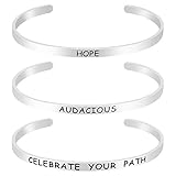 3 Sets Adjustable Bracelet Plated Stainless Steel Motivational Quote Bangle Silver Girls