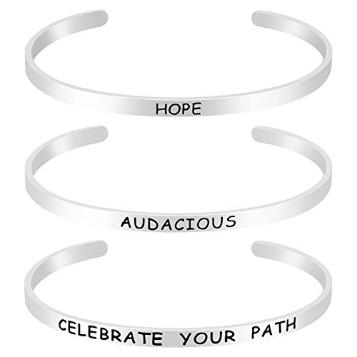 3 Sets Adjustable Bracelet Plated Stainless Steel Motivational Quote Bangle Silver Girls