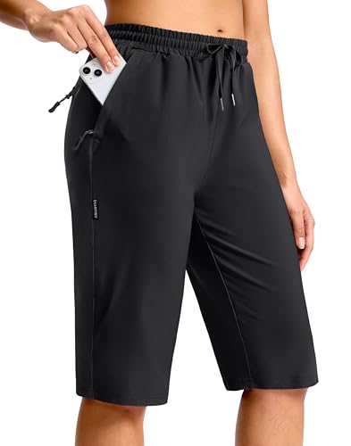 SANTINY Women's 13' Long Hiking Shorts with 3 Zipper Pockets Quick Dry Lightweight Bermuda Knee...