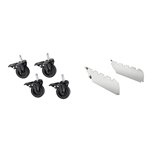 RÖSLE Premium Rollen VIDERO 4er-Set, Hochwertige TPR-Lauffläche, robust und langlebig & Primezone-Windschutz VIDERO, Hochwertige Halterung für Grillspieße sowie Wind- und Spritzschutz, silberfarben