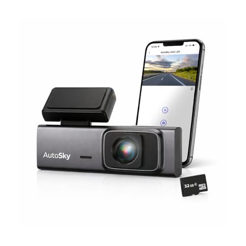 AUTOSKY 2K Dash Cam Front, WiFi Car Camera, Wide 140° View, G-Sensor, Loop Recording, Time Lapse, 32GB Card Included