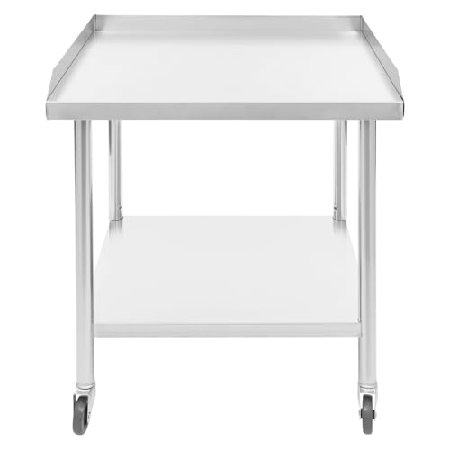 2-tier Work Table, Stainless Steel Work Table, Commercial Prep Table, Stainless Steel Work Table with Wheels, Stainless Steel Prep Table, Metal Work Table for Restaurant Home Hotel (23.62*23.62in)