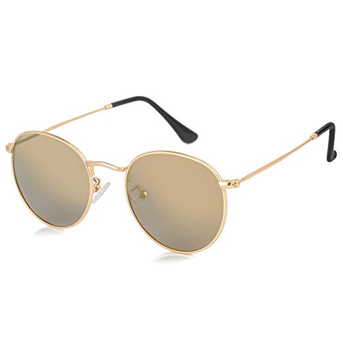 Image of Kursan Small Round Metal Polarized Sunglasses for Men Women Mirrored Lens Classic Circle Sun Glasses