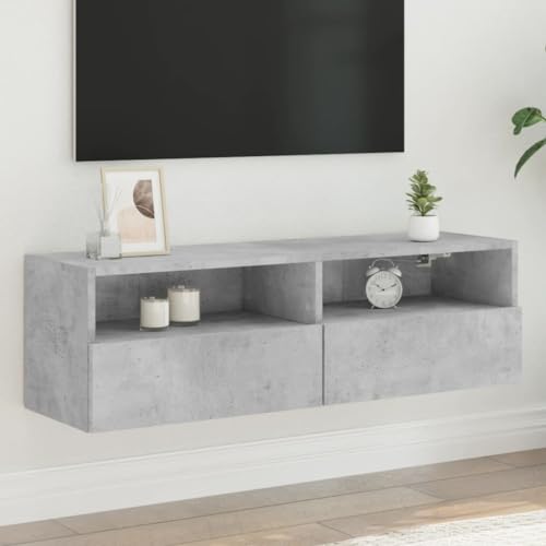 LAPOOH Mueble de pared para TV, color gris hormigón, 100 x 30 x 30 cm, madera de ingeniería, armario de pared para TV, centro de entretenimiento montado en la pared, consola multimedia de TV, 836888