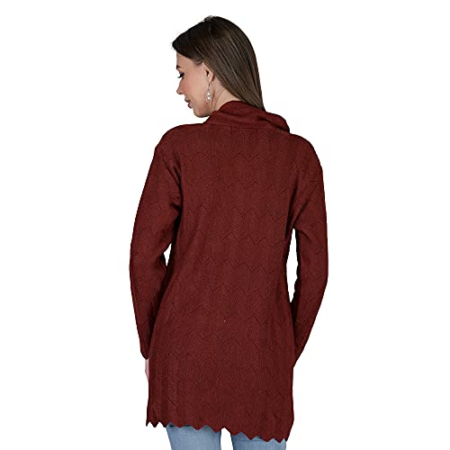 Image of LADY WILLINGTON Women Woolen Double Collar Daffodil Fabric Cardigan Winter Wear Pure Wool Cardigan for Women Free Size Long Cotty Warm Cardigans with Side Pockets