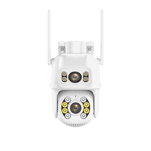 Cámara de Seguridad, Cámara PTZ con de Doble Lente, cámara de vigilancia 4K de 8MP, protección de Seguridad de Pantalla Dual, Seguimiento automático, cámara CCTV de Seguridad 1080P(4MP NO SD Card)