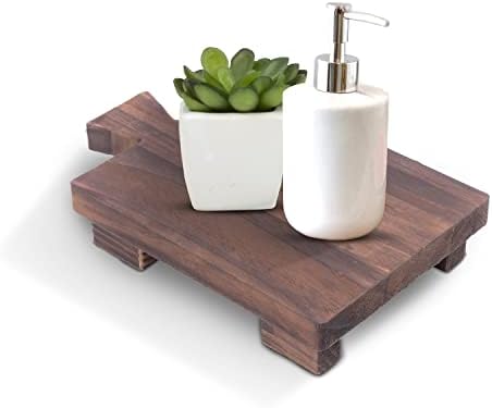 Wood Pedestal Riser | Wooden Soap Stand for Bathroom or Kitchen Decor | Wooden Dish Soap and Perfume Holder Tray | with Anti-Slip Grip Feature - Dark Brown Walnut