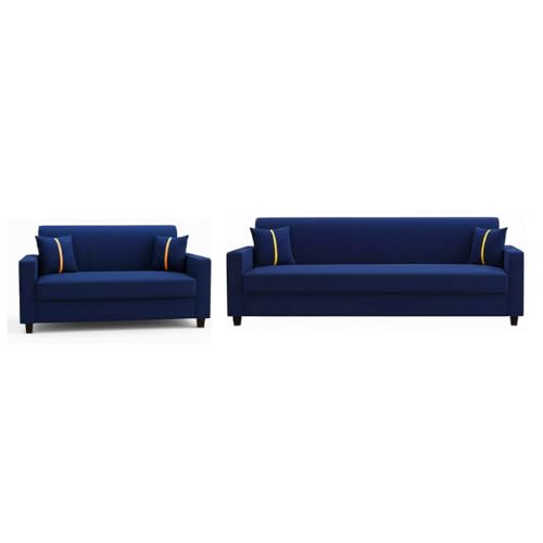 Image of FURNY Cosmos 5 Seater Fabric 3+2 Sofa Set (Dark Blue) Premium Velvet Finish | Durable Comfort | Ideal for Living Room