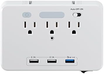 AugustDirect 3 AC Mulit Outlets 1800W Surge Protection Wall Mount Socket with 1 Quick Charger 3.0 USB Port,2 USB Ports (2.1A Max) and 2 Shrinkable Slide Out Phone Holders,White