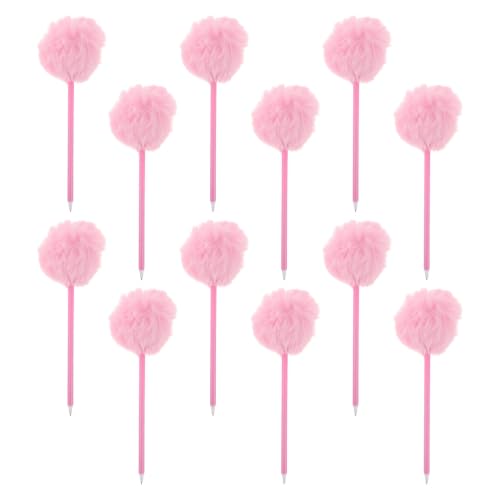 Bolígrafos con pompón de felpa rosa y material escolar kawaii para decoración