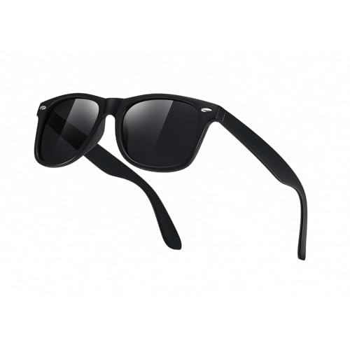 tanmigot Classic Plastic Frame Sunglasses for Women Men UV400 Polarized Lens Timeless Retro Design - Perfect for Driving Beach Vacation Daily Outfits & Outdoor Activities Black Frame Black Lenses