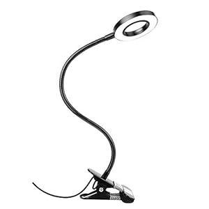 Woputne USB Lampe de Chevet, 7W Lampe de Bureau, Lampe à Pince, 3 Couleur et 10 Luminosité Réglable, Lampe Clip de Lit/Bureau/Chevet/Lecture pour Livre (Noir)