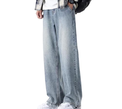 Men Wide Leg High Street Denim Pants Summer Loose Fit Casual High Waisted Office Work Trousers