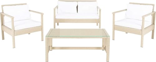Image of Amazon Brand - Solimo Zeno Outdoor Sofa Set || Balcony Sofa || Patio Furniture Sets || Indoor Sofa|| Wicker Rattan Garden Sofa Set with Cushion and Center Table, 4 Seater (White-Beige)