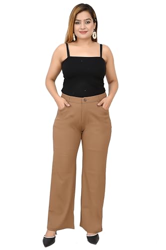 Image of Women's Wide Leg 4-Way Stretch Stripped Business Casual Pants Flexi Waist Wrinkle Resistant