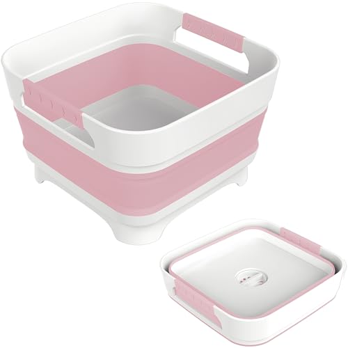 Image of MontNorth 2.4 Gal Collapsbile Wash Basin with Drian Plug,9L Dish Pan for Soaking Baby Bottles,Portable Sink, Multiuse Foldable Bucket,Ice Beverage Tubs for Camping, Vegetable Washing, RV (Pink)