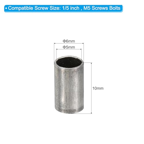 PATIKIL M5 Stahlabstandshalter, 40 Stück Metallabstandshalter Stahl 5mm ID x 6mm OD x 10mm L Kohlenstoffstahl Abstandshalter Rund für 1/5 Zoll oder M5 Schraubenbolzen
