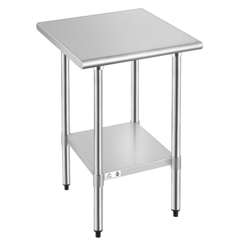 Image of ROCKPOINT Stainless Steel Table for Prep & Work 24x24 Inches, NSF Metal Commercial Kitchen Table with Adjustable Under Shelf and Table Foot for Restaurant, Home and Hotel