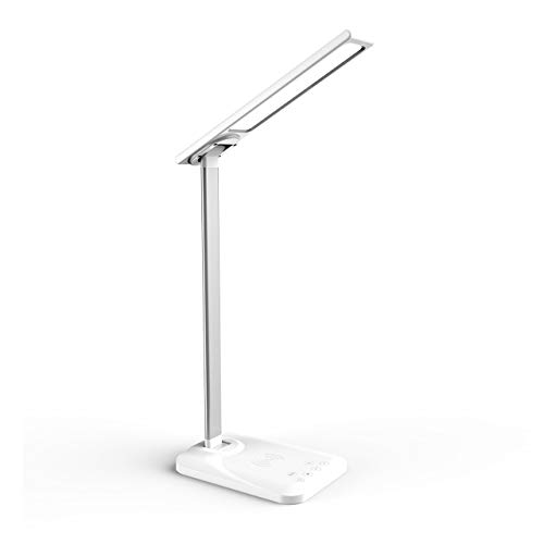 GSBLUNIE LED Desk Lamp with Wireless Charger,Dimmable Office Lamp with USB Charging Port,Wireless Charging,Touch Control,3 Lighting Modes 6 Brightness Levels,Eye-Caring Table Lamp for Studying,Working