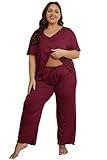 Vozanet Women's Plus Size Pajama Sets Short Sleeve Long Pants Solid Color with Piping Trim Elegant Loungewear...