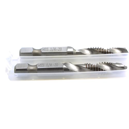 TEMO 2 pc 1/4-20 Combination Drill and Tap Multi Use Deburr Countersink Hex Bit