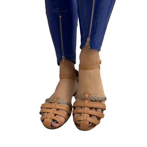 Sandalia Haruache Strass Calcanhar Fechado Mississipi MA373 (Natural, BR, Adulto, Numérico, 37)