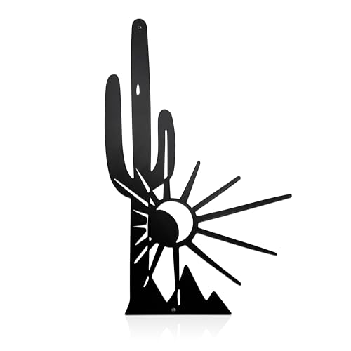 Vausart Metal Cactus Wall Decor And Yard Art, Desert Patio Garden Decor, Rustic Desert Saguaro Sunset Art, Southwest And Western Outdoor Decor For Home Living Room Outdoor(Black)