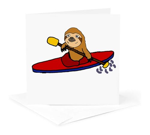 3dRose Funny Cute Sloth Kayaking Greeting Card