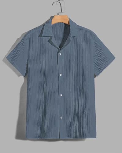 Image of Men's Relaxed Fit Striped Short Sleeve Button-Down Casual Shirt