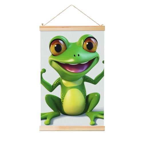 Toile grenouille verte 91x61 cm : décoration murale suspendue salon