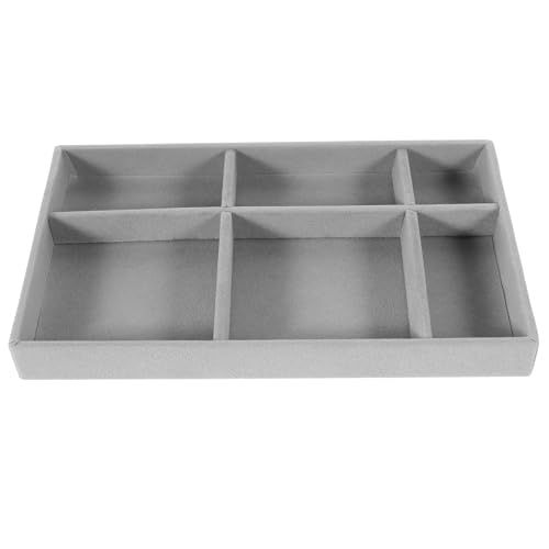 DECOMELODY Vassoio Portaoggetti per Gioielli da Cassetto in Velluto Grigio, Organizer Impilabile 6 Scomparti per Anelli, Orecchini e Braccialetti, Espositore Salvaspazio per Casa