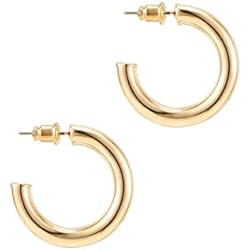 Aros Dorados Gruesos PAVOI Oro Amarillo 14K Colores claros Gruesos Aros Abierto | Pendientes del aro de 30 mm en Oro Amarillo de la Mujer