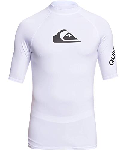 Quiksilver Men's All TIME SS Short Sleeve Rashguard SURF Shirt, White, L